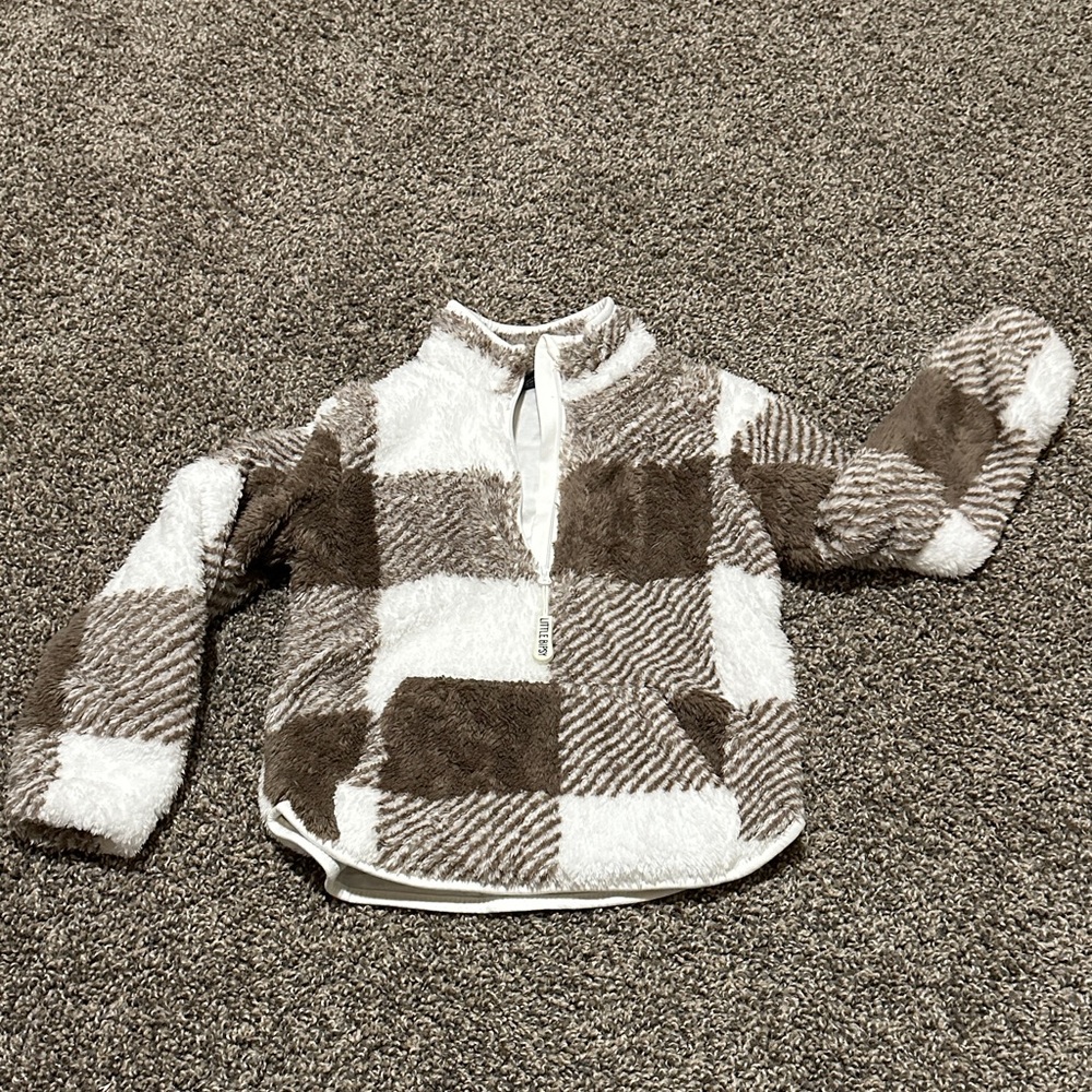 Little Bipsy Brown and White Plaid Sherpa Pullover